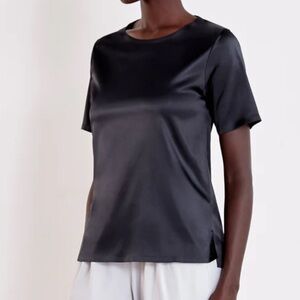 ADAY First Class Satin T-Shirt Top Black Small K